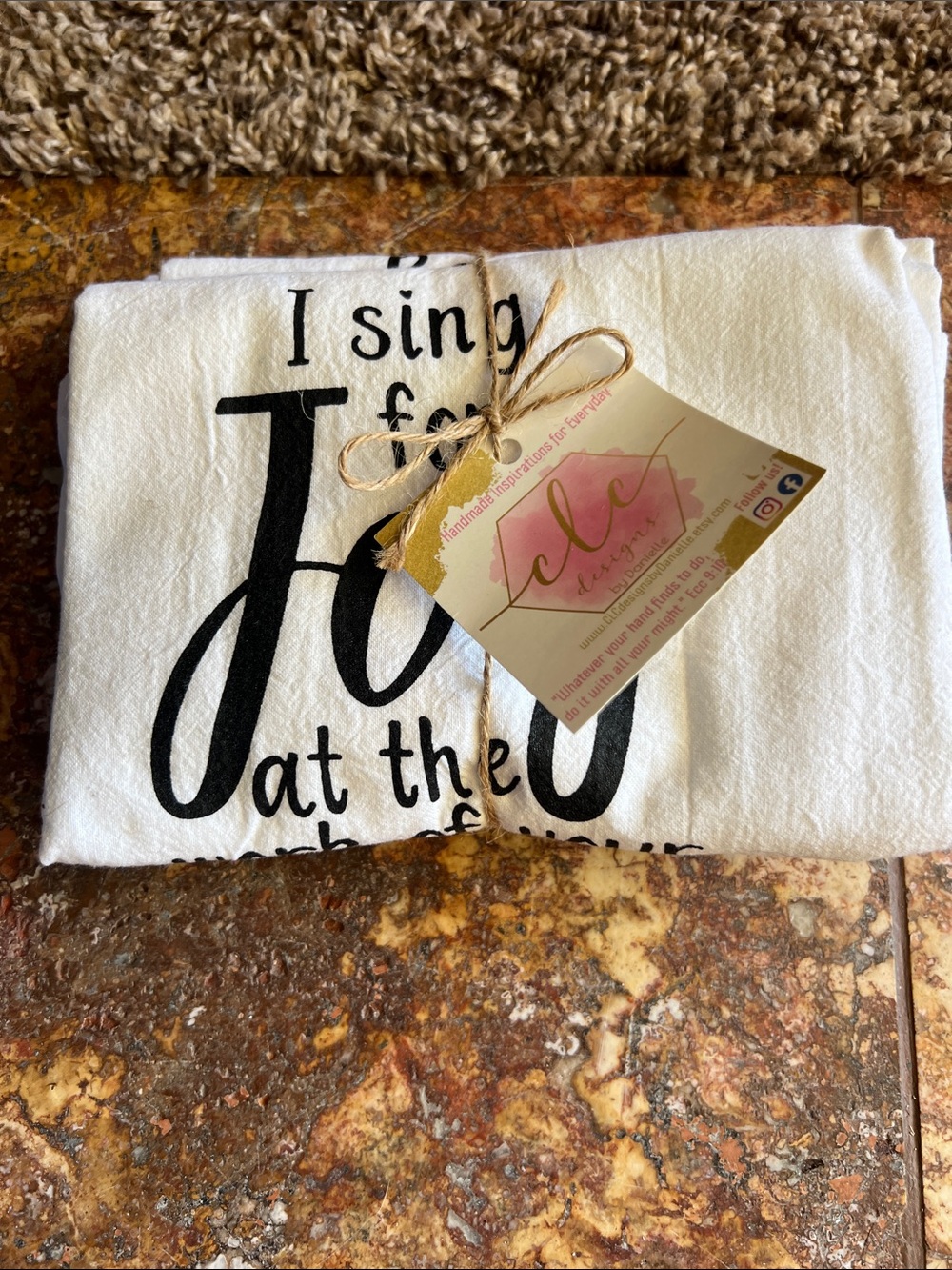 Set of 3 religious psalm 92:4 White Cotton Kitchen Tea Towel with Black Script